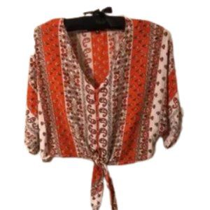 Indigo Nights orange and white v neck top size s